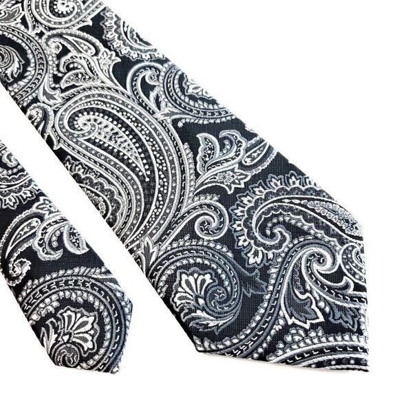 Pierre Cardin Paisley Woven Gray Skinny Polyester Tie - Picture 1 of 6
